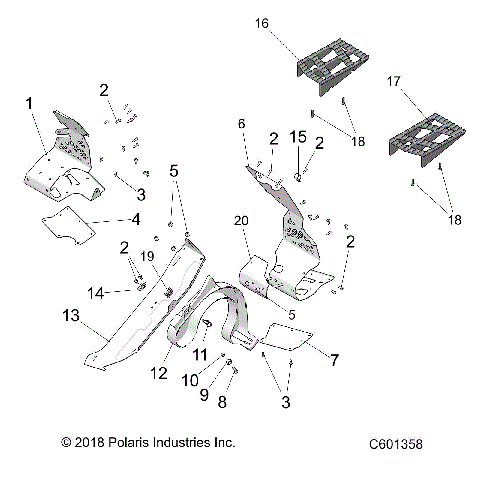 CHASSIS, CLUTCH GUARD and FOOTRESTS - S20FJB8/FJE8/FJP8 ALL OPTIONS (C601358)