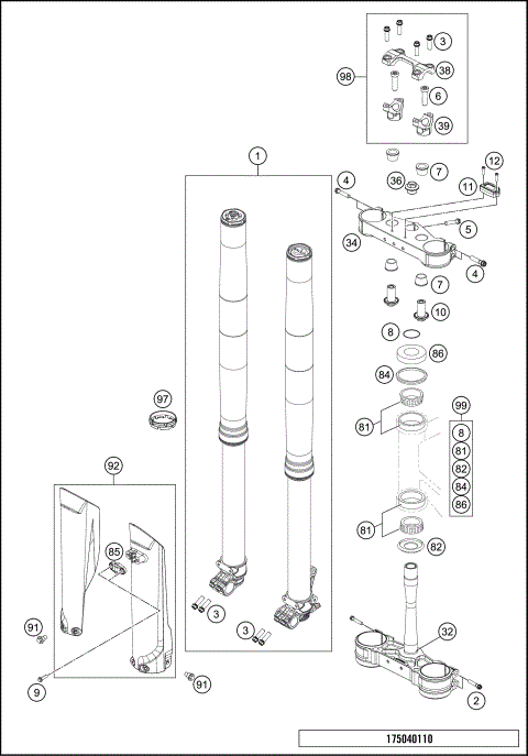 FRONT FORK, TRIPLE CLAMP