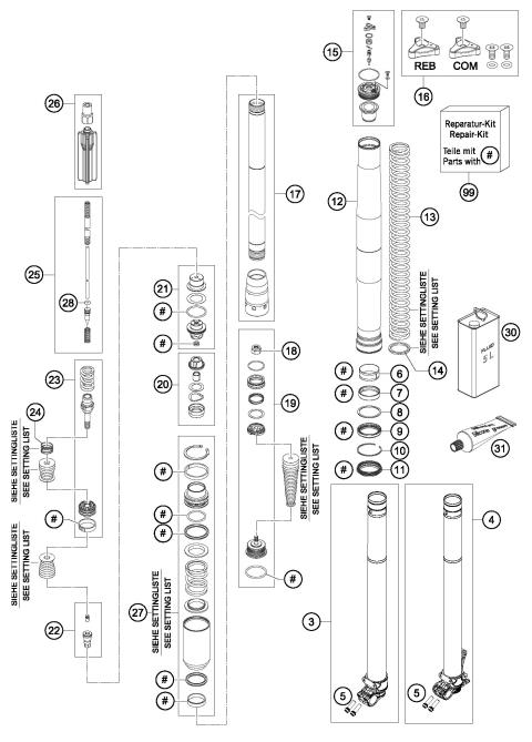 FRONT FORK DISASSEMBLED            
