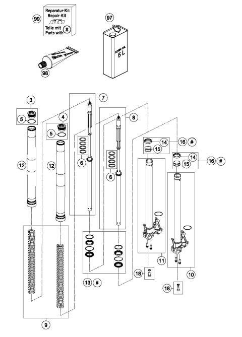 FRONT FORK DISASSEMBLED            