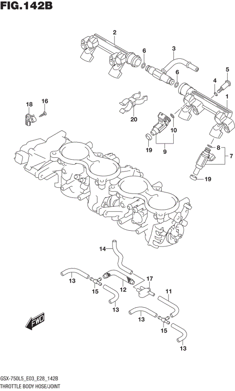 THROTTLE BODY HOSE/JOINT (GSX-R750L5 E28)