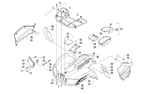 FRONT RACK, BODY PANEL, AND HEADLIGHT ASSEMBLIES