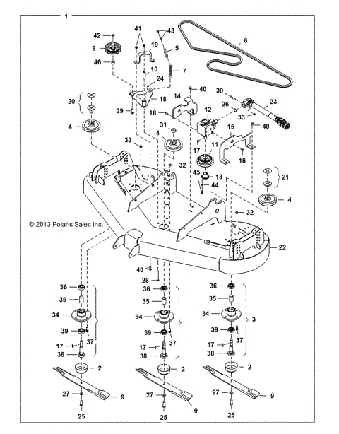 MOWER, FRAME, BELT, PULLEYE AND BLADES