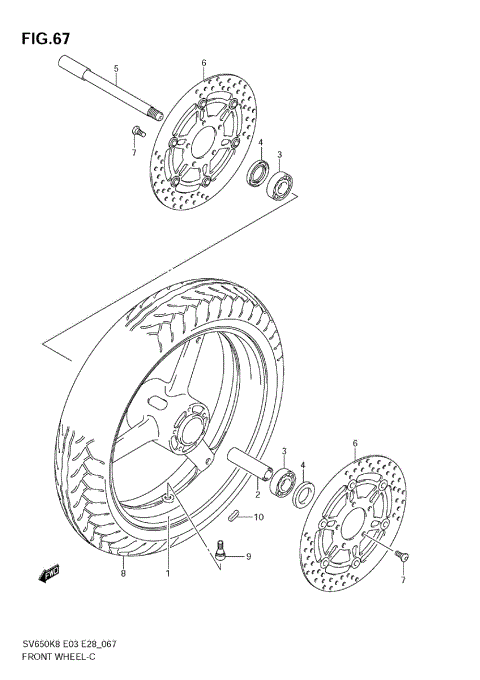 FRONT WHEEL (SV650K8/SK8/K9/SK9)
