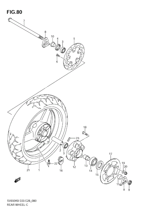 REAR WHEEL (SV650K8/SK8/K9/SK9)