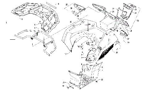 REAR RACK, BODY PANEL, FOOTWELL, AND TAILLIGHT ASSEMBLIES [302061]