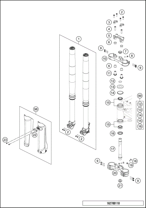 FRONT FORK, TRIPLE CLAMP