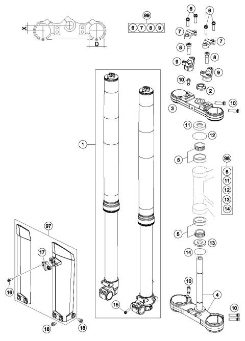 FRONT FORK, TRIPLE CLAMP           