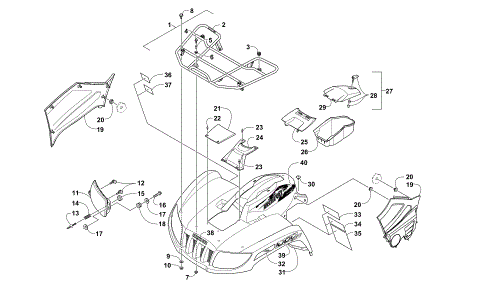 FRONT RACK, BODY PANEL, AND HEADLIGHT ASSEMBLIES