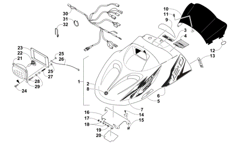 HOOD, HEADLIGHT, AND WINDSHIELD ASSEMBLY