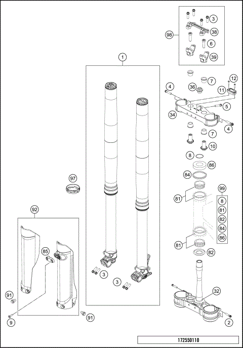 FRONT FORK, TRIPLE CLAMP