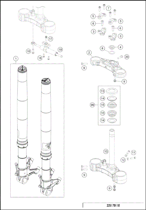 FRONT FORK, TRIPLE CLAMP