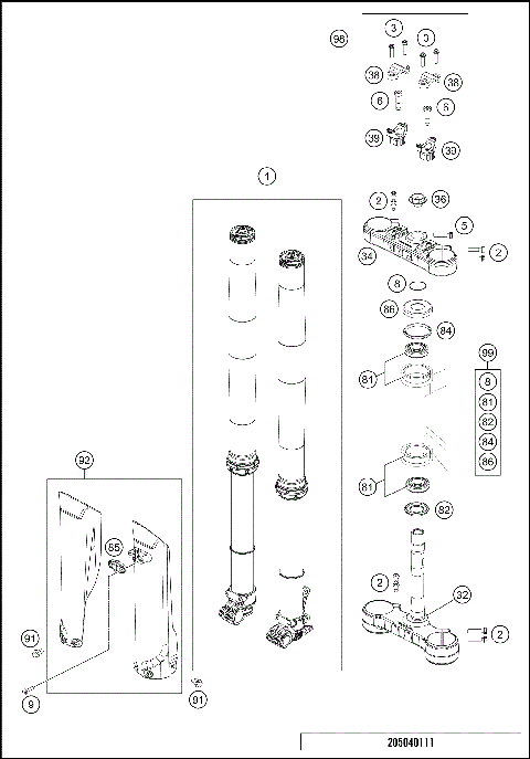 FRONT FORK, TRIPLE CLAMP