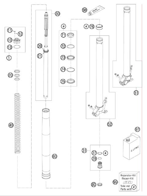 FRONT FORK DISASSEMBLED            