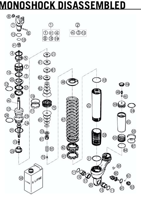 MONOSHOCK DISASSEMBLED Ref# 1 - 47 