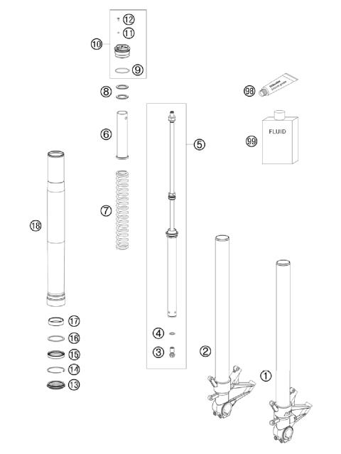 FRONT FORK DISASSEMBLED            