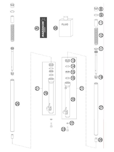 FRONT FORK DISASSEMBLED            
