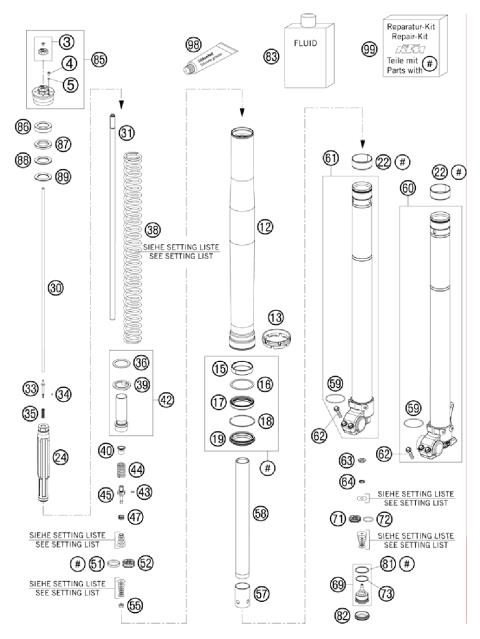FRONT FORK DISASSEMBLED            