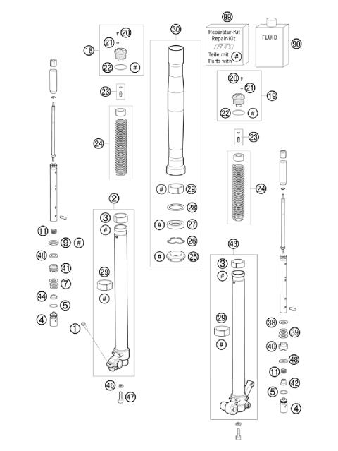 FRONT FORK DISASSEMBLED            