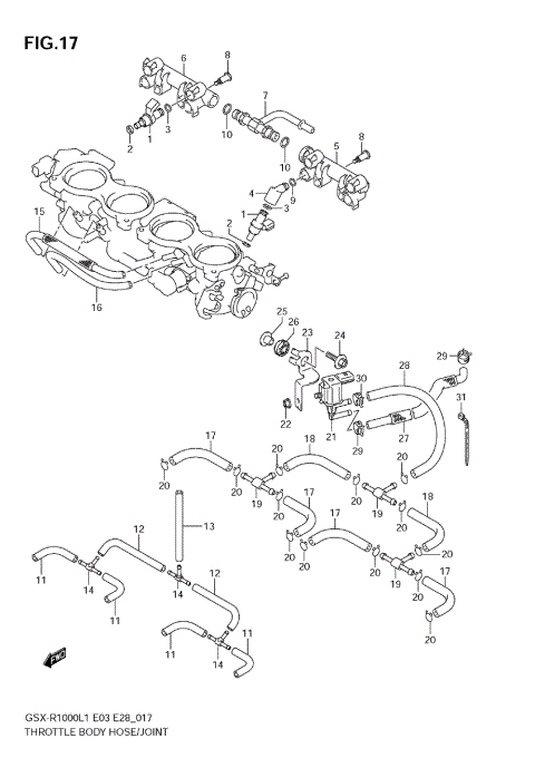 THROTTLE BODY HOSE/JOINT (GSX-R1000L1 E33)