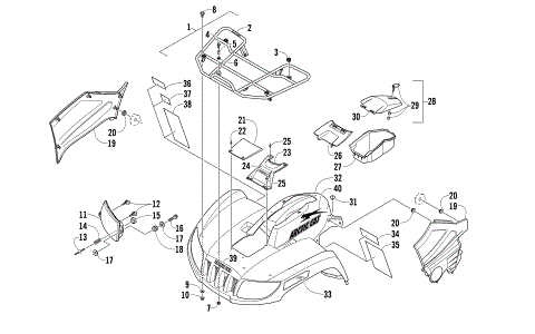 FRONT RACK, BODY PANEL, AND HEADLIGHT ASSEMBLIES