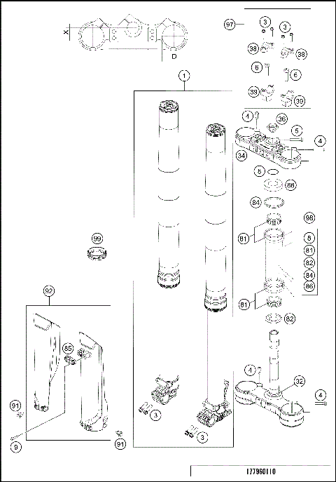FRONT FORK, TRIPLE CLAMP
