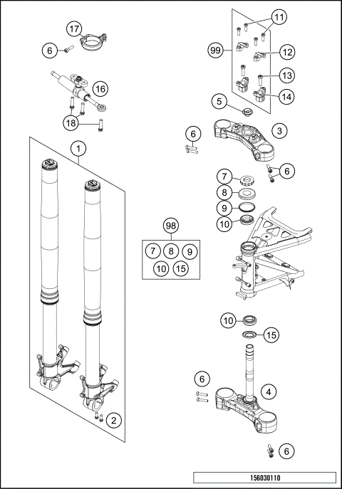 FRONT FORK, TRIPLE CLAMP