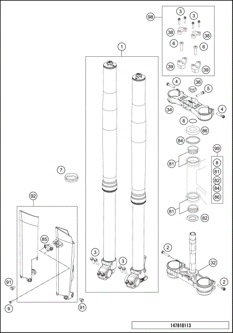 FRONT FORK, TRIPLE CLAMP