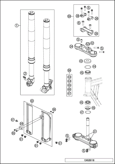 FRONT FORK, TRIPLE CLAMP