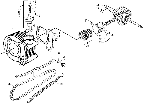 CRANKSHAFT, CYLINDER, PISTON, AND CAM CHAIN ASSEMBLIES [88673]