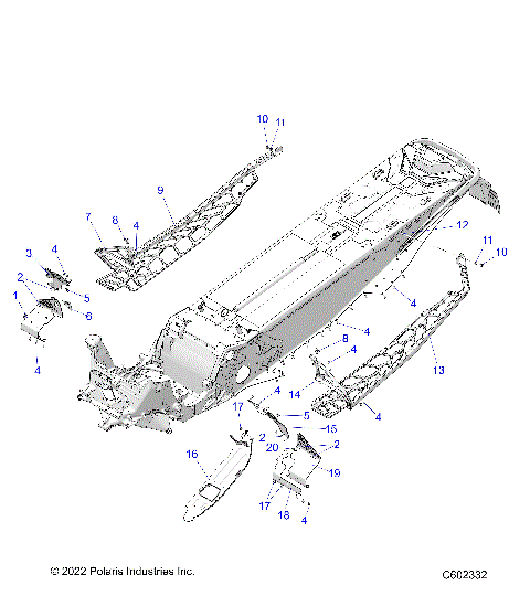 CHASSIS, CLUTCH GUARD, FOOTRESTS, and RUNNINGBOARDS - S23TDP9FS (C602332)