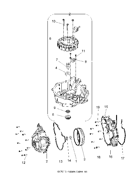 ENGINE, STATOR COVER and FLYWHEEL - A18SEA57F1/SEE57F1/7 (49ATVFLYWHEEL14SP570)