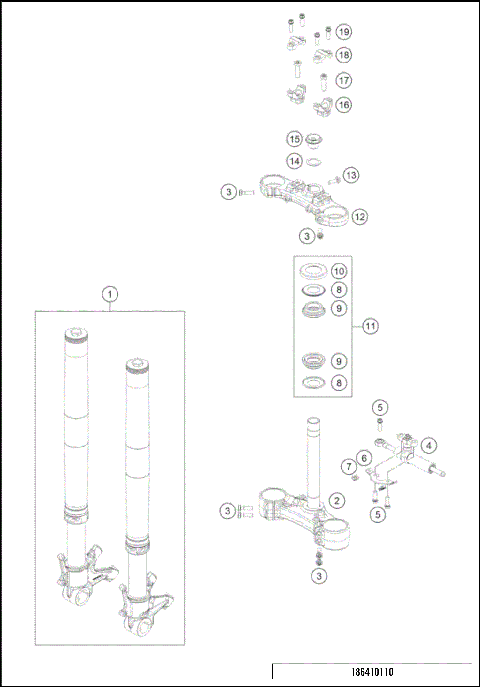 FRONT FORK, TRIPLE CLAMP