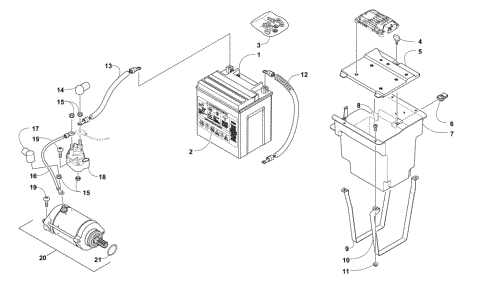 BATTERY AND STARTER MOTOR ASSEMBLY