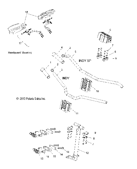 STEERING, UPPER and HANDLEBAR ASM. - S15CB6/CP6 ALL OPTIONS (49SNOWHANDLEBAR14INDY)