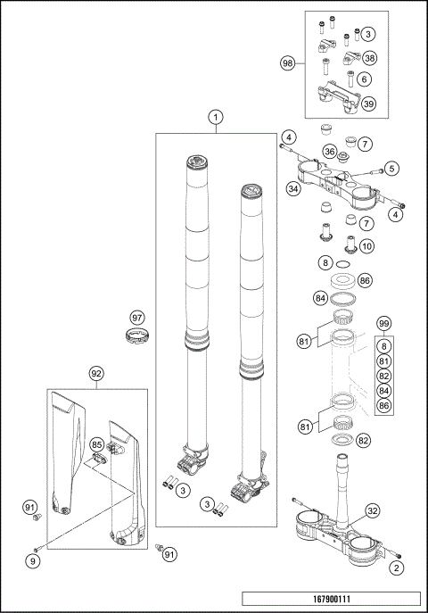 FRONT FORK, TRIPLE CLAMP