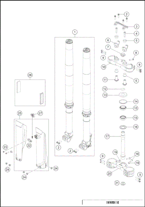 FRONT FORK, TRIPLE CLAMP