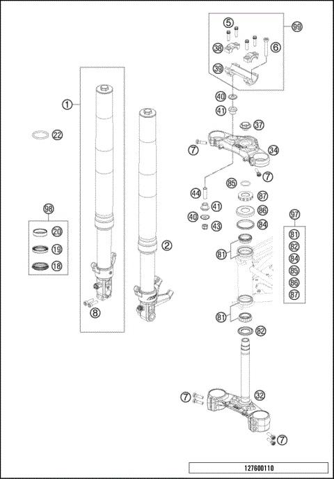 FRONT FORK, TRIPLE CLAMP