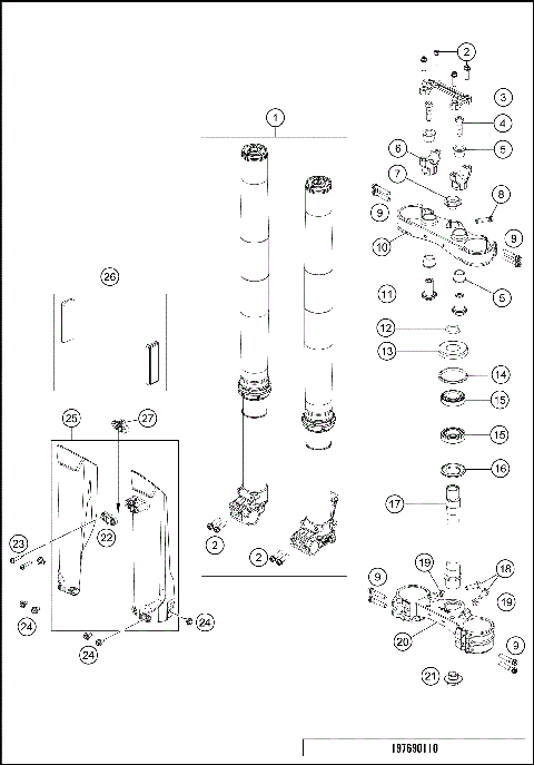 FRONT FORK, TRIPLE CLAMP
