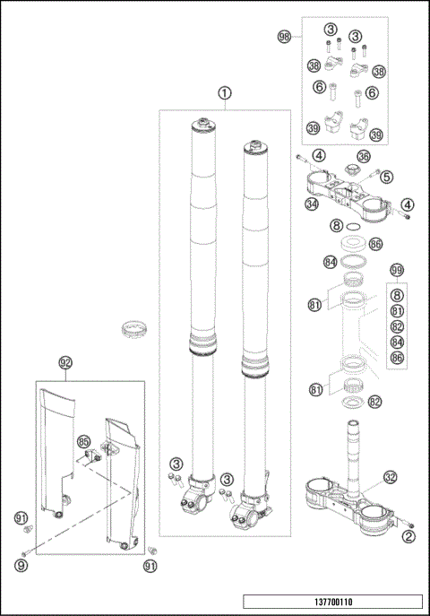 FRONT FORK, TRIPLE CLAMP