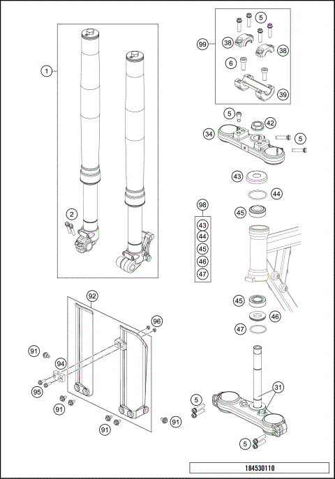 FRONT FORK, TRIPLE CLAMP