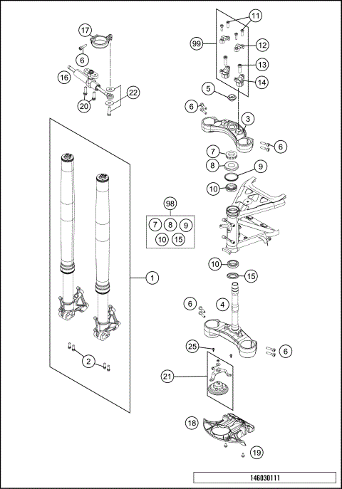 FRONT FORK, TRIPLE CLAMP