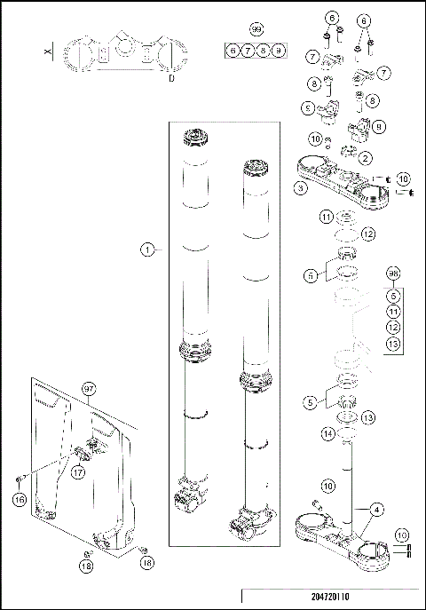 FRONT FORK, TRIPLE CLAMP