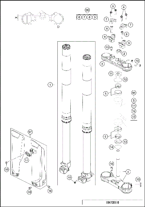 FRONT FORK, TRIPLE CLAMP