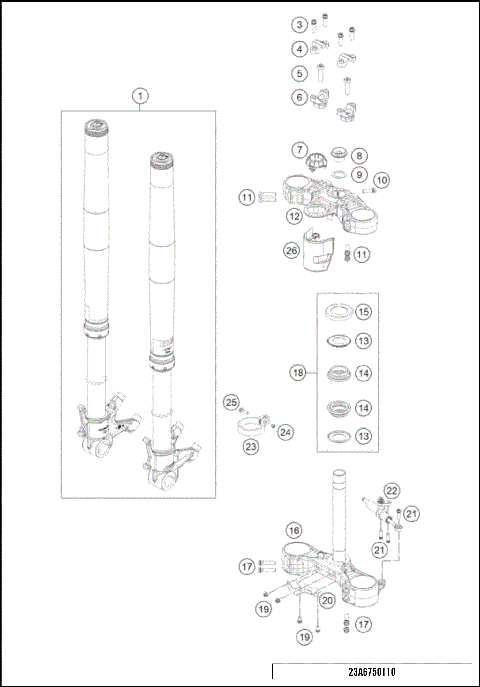 FRONT FORK, TRIPLE CLAMP
