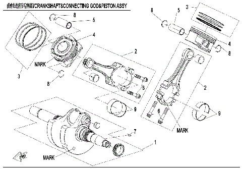 CRANKSHAFT, CONNECTING ROD, PISTON