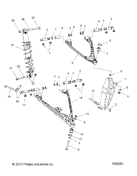 SUSPENSION, CONTROL ARMS, SPINDLE, AND SHOCK MNTG. - S19ELS8R ALL OPTIONS (600025)
