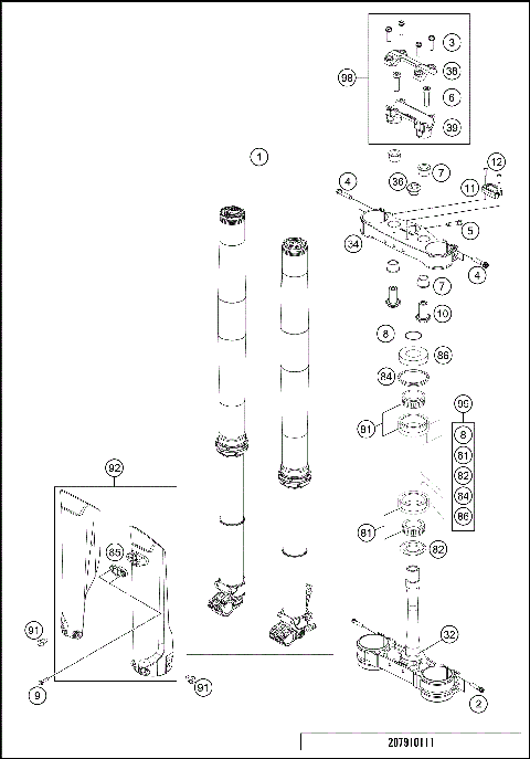 FRONT FORK, TRIPLE CLAMP