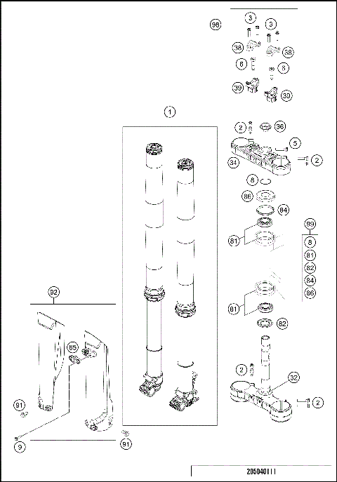 FRONT FORK, TRIPLE CLAMP