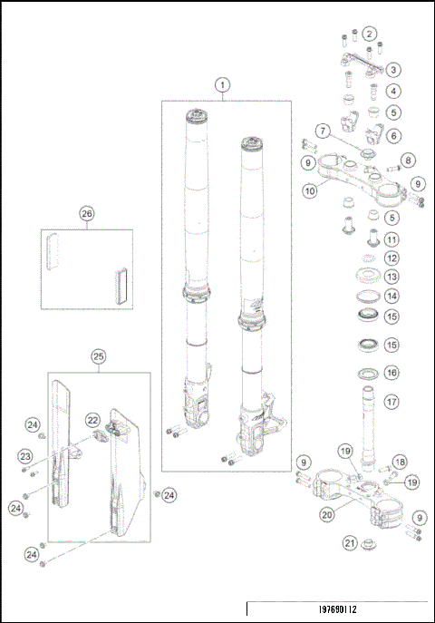 FRONT FORK, TRIPLE CLAMP